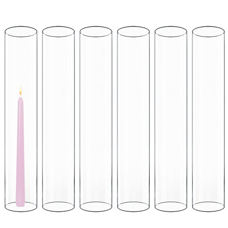 CYS EXCEL 6 PCS (H:16" D:3") Open Ended Clear Glass Hurricane Candleholder Tube Lamp Shade Open Flame Candlestick Holder Chimney Tube Cover Bottomless Cylinder - Image 1